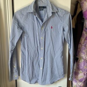 Polo by Ralph Lauren Blue/White Stripe Slim Fit Button Down Shirt